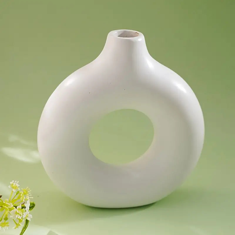 O-Shaped Ceramic Vase, Modern Flower Vase