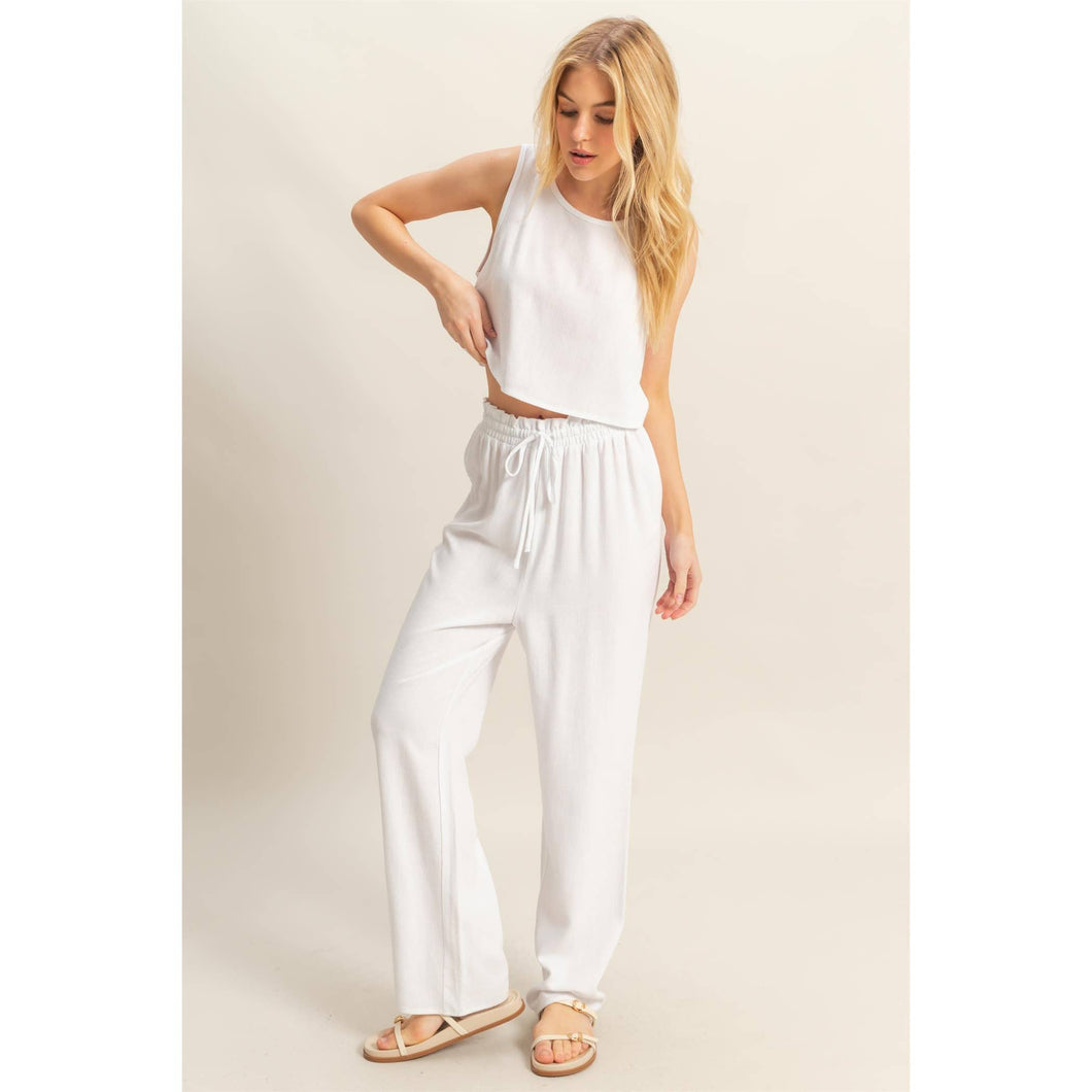 White Sleeveless Top And Pants Set