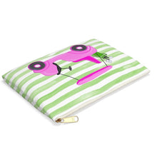 Load image into Gallery viewer, Canvas Pouch - Green Stripes with Pink Golf Cart
