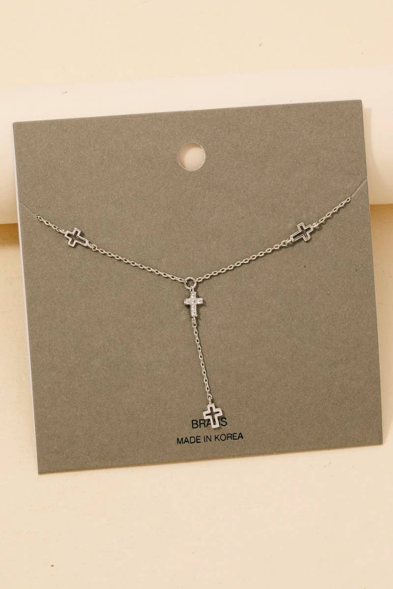 Silver Cross Charm Y Necklace