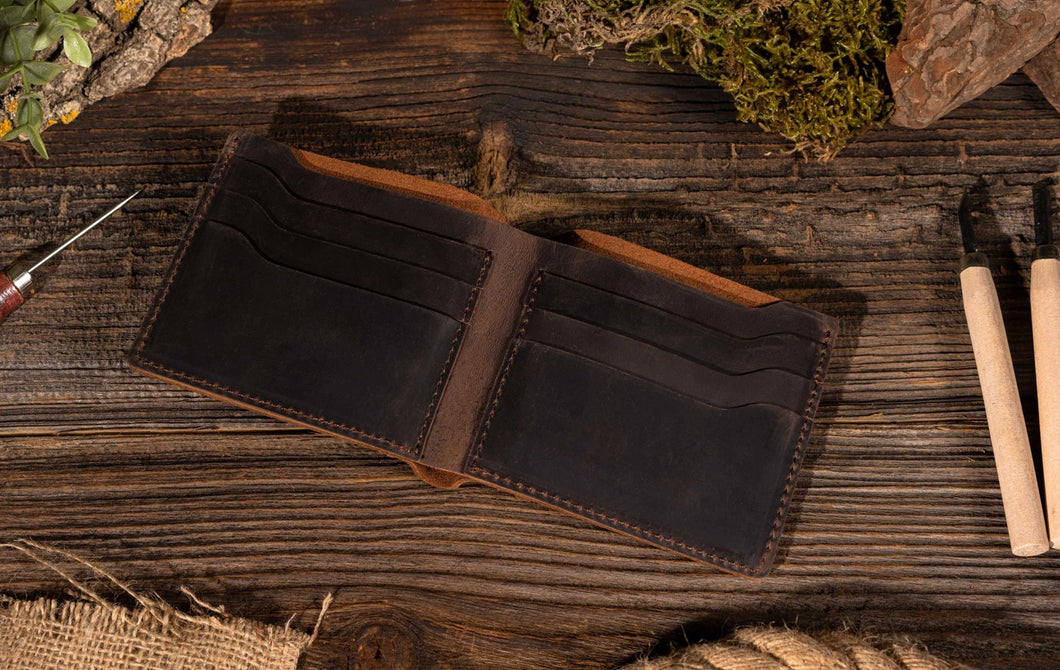 Leather Bifold Wallet- Dark Brown