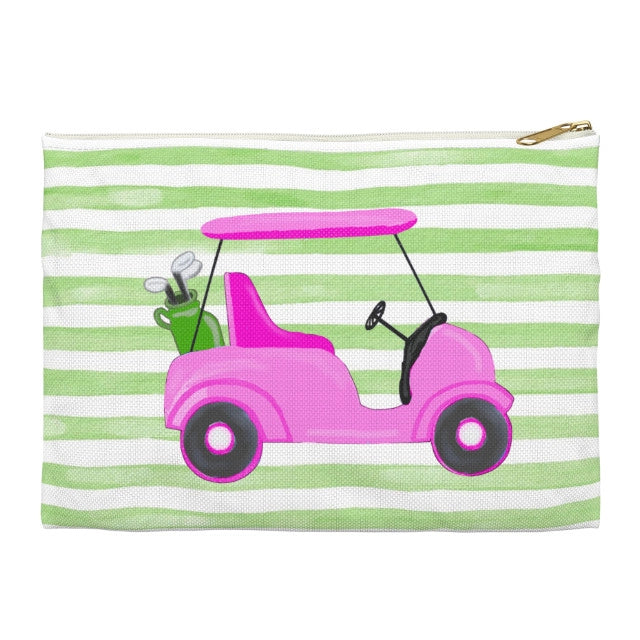 Canvas Pouch - Green Stripes with Pink Golf Cart