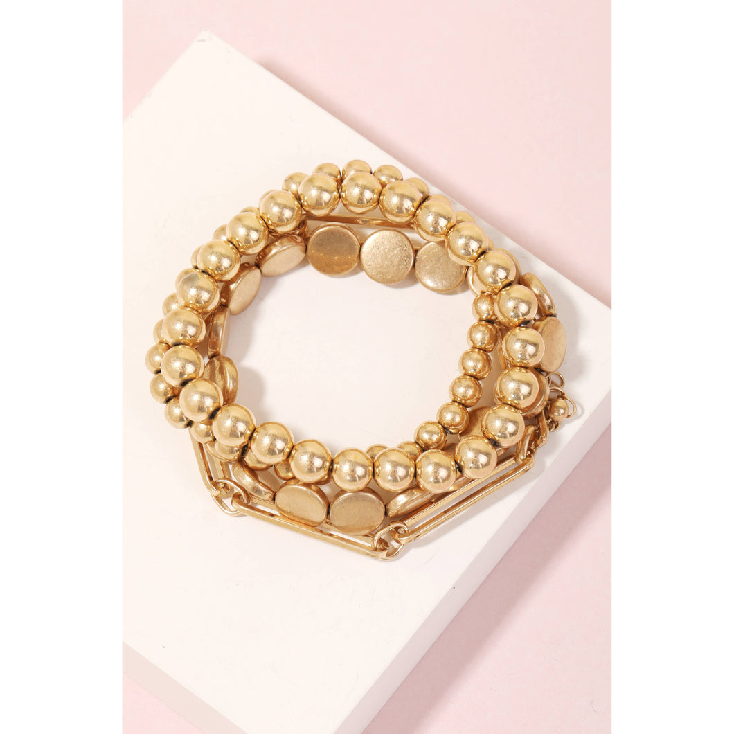 Mixed Metallic Beads Bracelet Stack