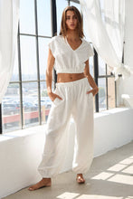 Load image into Gallery viewer, White Two Piece Crop &amp; Jogger Set
