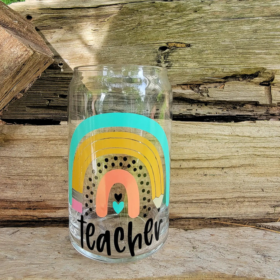 Teacher Glass w/ Lid, Rainbow Teacher Gift
