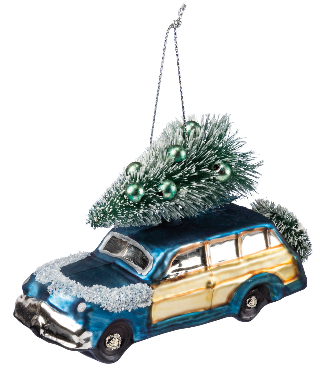 Glass Ornament- Blue Car