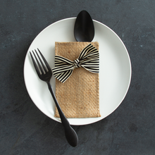 Load image into Gallery viewer, Cutlery Couture Black &amp; Cream Ribbon Silverware Pouch
