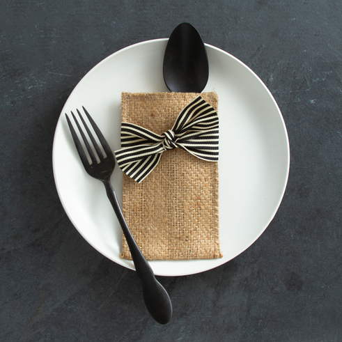 Cutlery Couture Black & Cream Ribbon Silverware Pouch