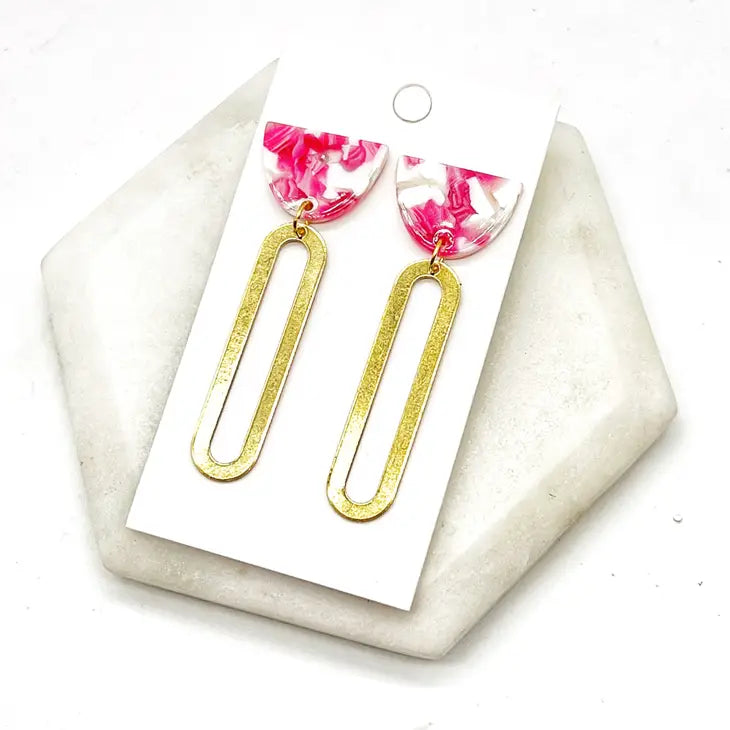 Pink & Gold Oval Earrings