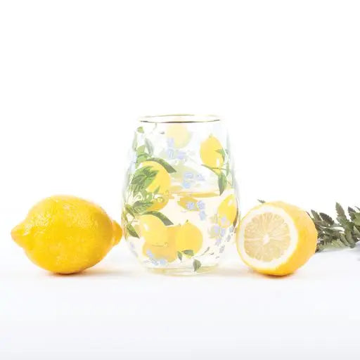Lemon Floral Stemless Wine Glasses