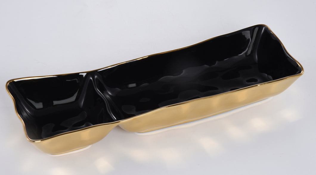 Rectangular Chip & Dip - Black & Gold