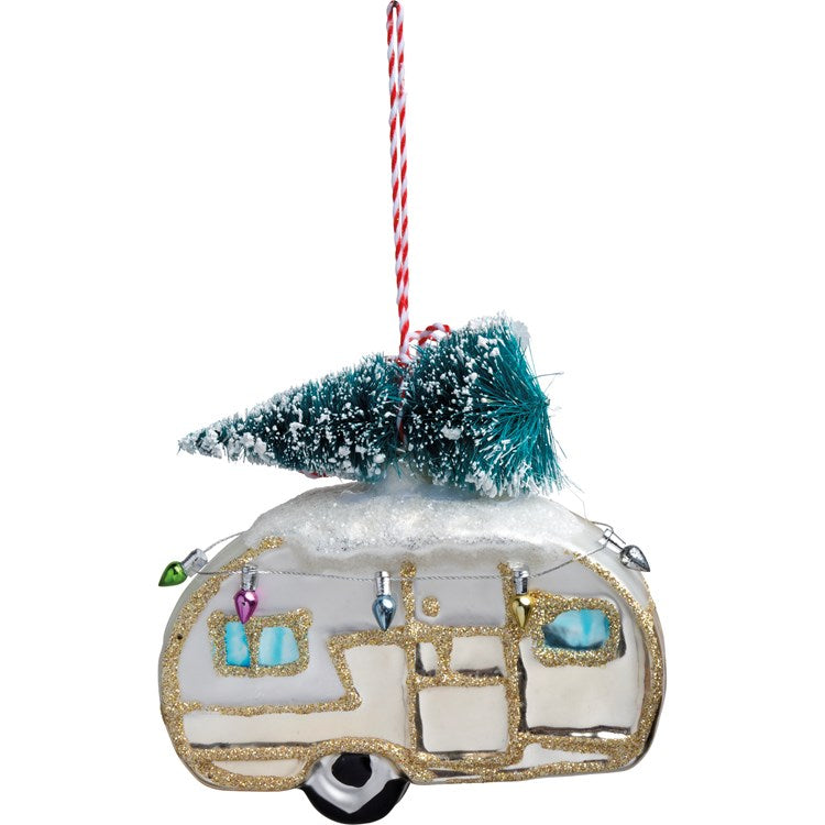 Glass Ornament- Camper & Tree